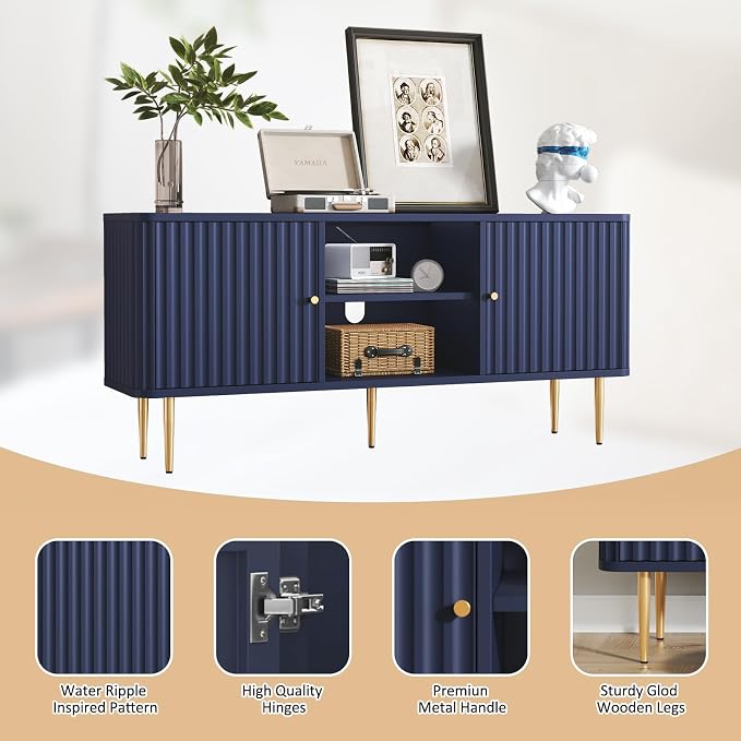 ARTPOWER 55” Fluted TV Stand, Mid Century Modern Blue TV Stand - Image 6