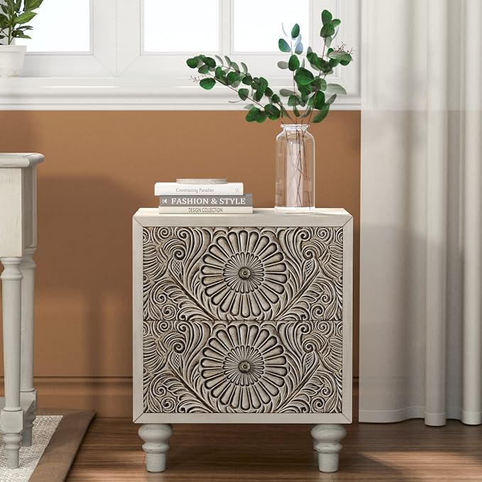SUNBURY Nightstand w 2 Drawers, End Table Living Room Small Side Table - Image 7