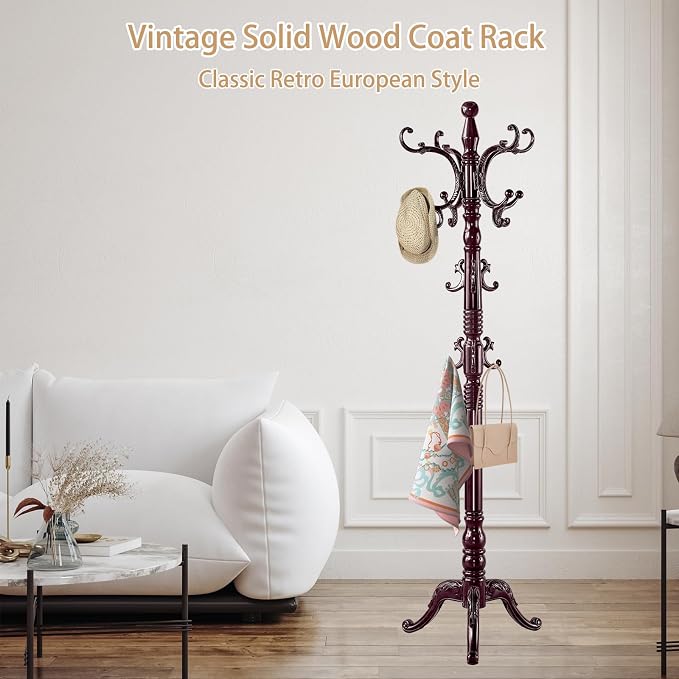 ZOZOE Wooden Classic Coat Rack Stand, Solid Wood Coat Rack Freestanding - Image 8