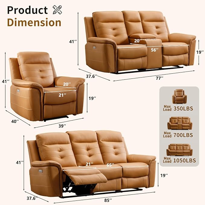 ANJ 3-Piece Faux Leather Power Recliner Sofa Set - Image 2