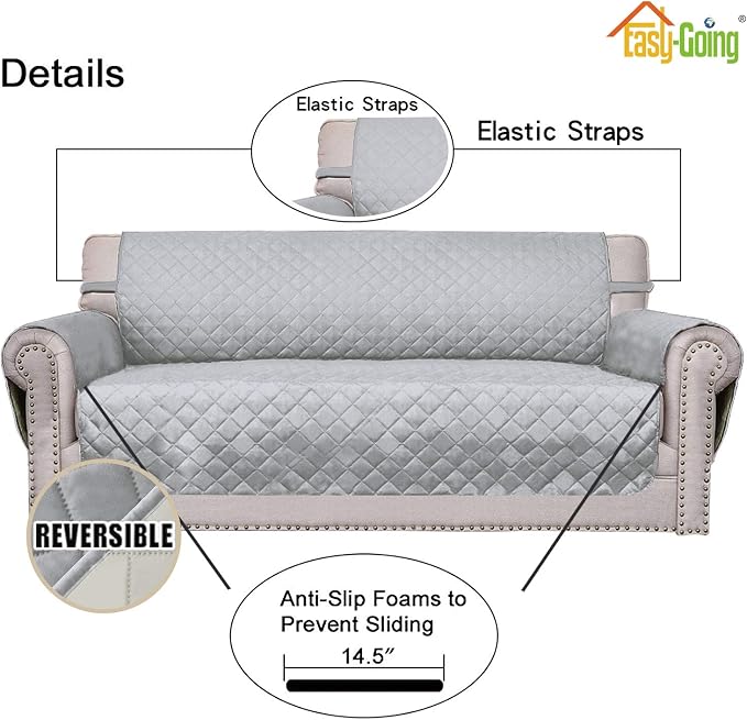 Easy-Going Reversible Couch Cover, 2 Cushion Sofa, Light Gray/Ivory | Loveseat - Image 3