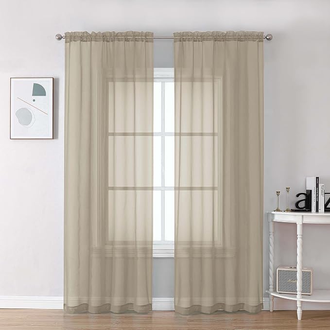 Chyhomenyc Taupe Sheer Curtains 84 Inches Long by Chyhomenyc