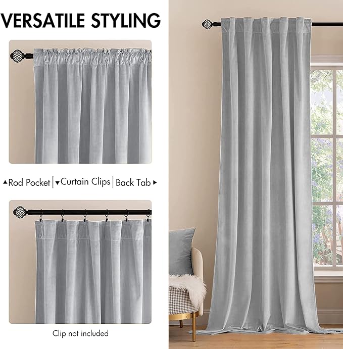 MIULEE Greyish White Velvet Blackout Curtains 52x72 inches 2 Panels | Luxury - Image 2