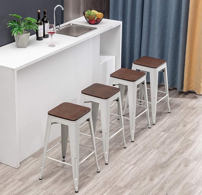 HAOBO Home Modern Industrial Metal Barstool Counter Height Stools Stackable - Image 8