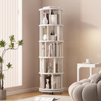Muwuele Solid Wood Rotating Bookshelf on Wheels, 5 Tier, Round Revolving by Muwuele