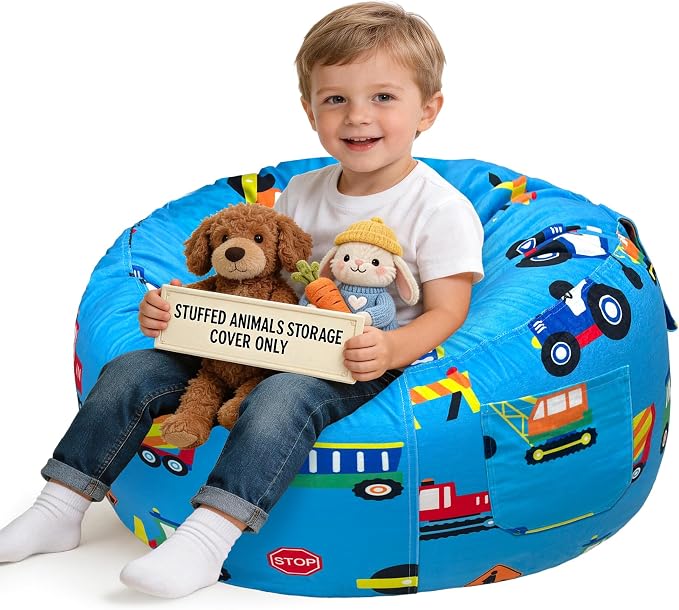 Lukeight Construction Stuffed Animals Storage Bean Bag Chair Cover by Lukeight