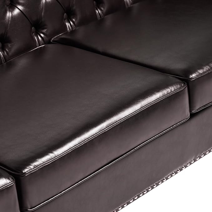 LEVNARY Chesterfield Loveseat Leather, Upholstered Sofa - Image 5