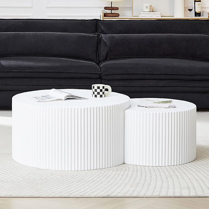 55.12'' White Round Nesting Coffee Table Set of 2, Modern Side End Table - Image 8