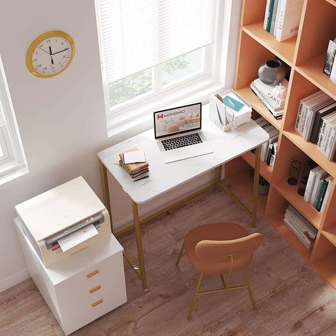 WOHOMO White Faux Marble Folding Desk, 31.5" Small Desk - Image 5