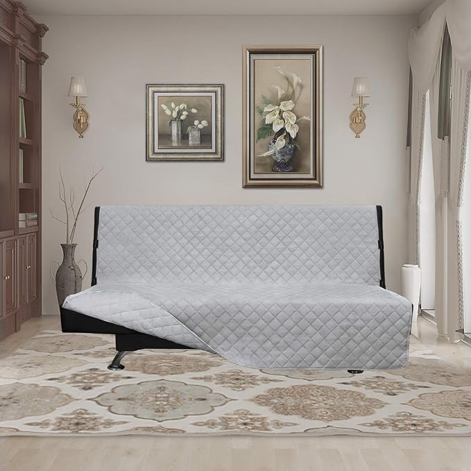 Easy-Going Reversible Couch Cover, Large Futon Sofa, Light Gray/Light Gray | - Image 2
