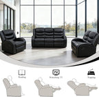 3-Piece Couch Living Room Furniture Sets, Sectional Recliner Sofa Set, Leather - Image 3