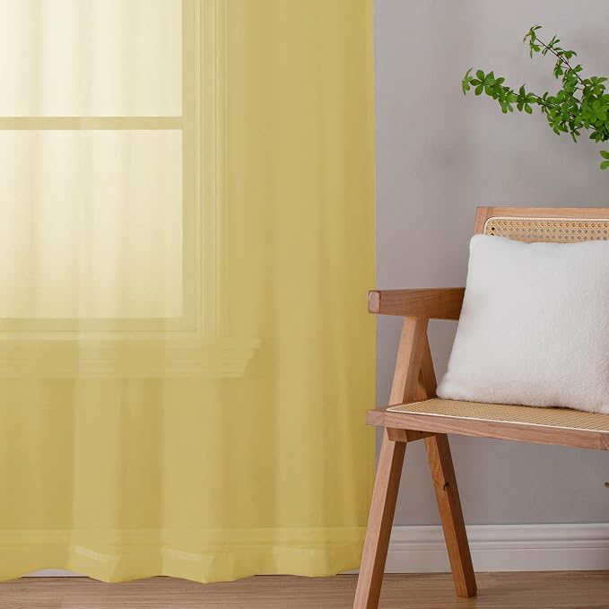 Yellow Sheer Curtains 84 Inches Long 2 Panels, Light Filtering Voile Window - Image 4