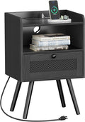 SUPERJARE Nightstand with Charging Station, Bedside Table with Texilene Surface by SUPERJARE