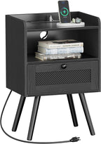 SUPERJARE Nightstand with Charging Station, Bedside Table with Texilene Surface by SUPERJARE