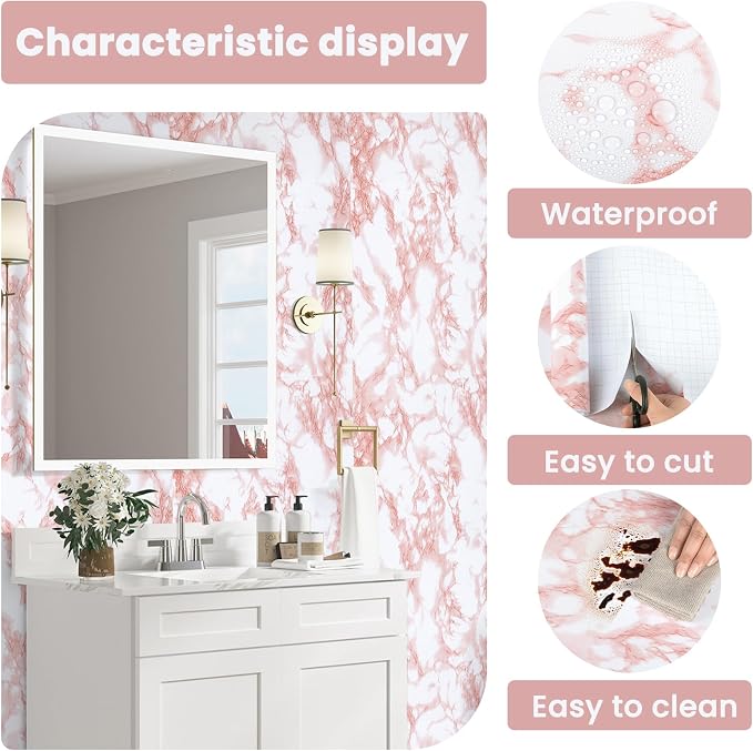 practicalWs White/Pink Marble Contact Paper Granite Peel and Stick Countertops - Image 5
