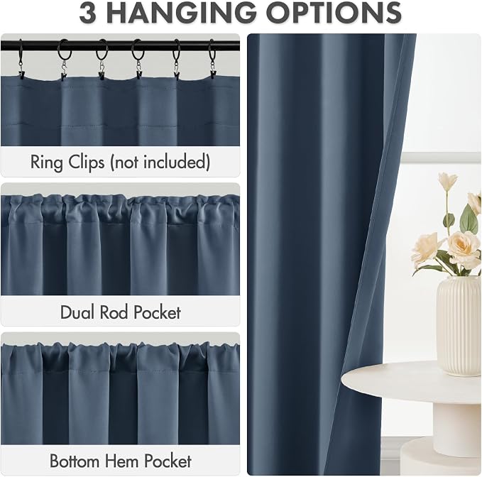 MIULEE 4 Panels Set Stone Blue Blackout Curtains 63 Inch Length Bedroom | - Image 3