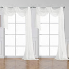 White Sheer Window Curtains 144 inch Extra Long 2PCS, Airy Scarf Drapes by OVZME