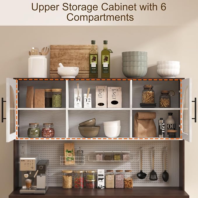 71" Pantry Cabinet with Pegboard, Movable Charging Station & Arched Door Cabinet - Image 3
