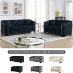 2 Piece Modern Chesterfield Velvet 77" 3-Seater+59" Loveseat Sofa Set, - Image 3
