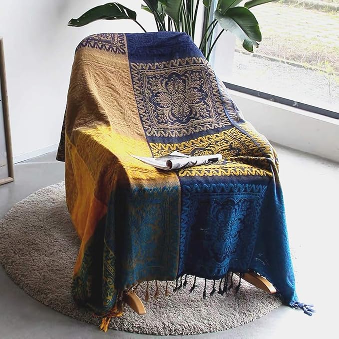 Bohemian Throw Blanket for Couch，Colorful Chenille Tassels Boho Woven Hippie - Image 2