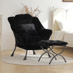 Lazy Chair with Ottoman, Large Black Accent Chair with Ottoman and FA Throw - Image 4