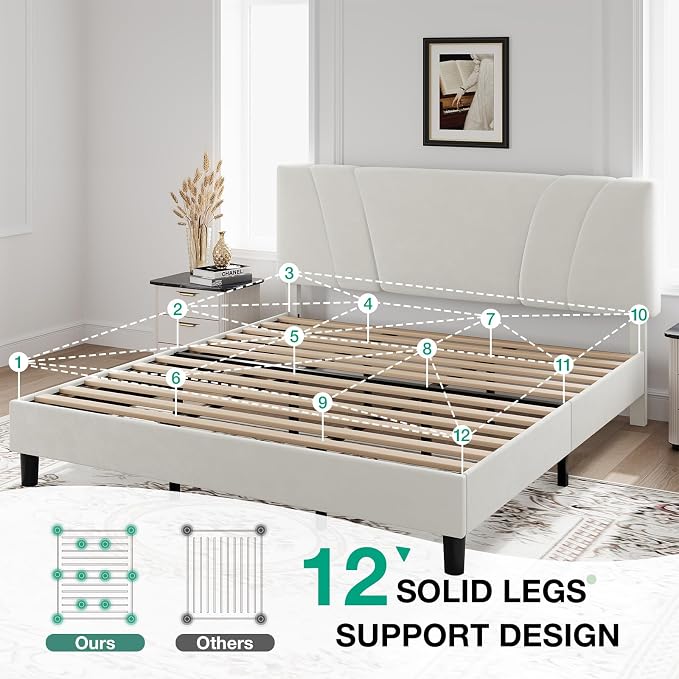 Novilla King Bed Frame and Headboard, King Bed Frame, Velvet Upholstered Bed - Image 5