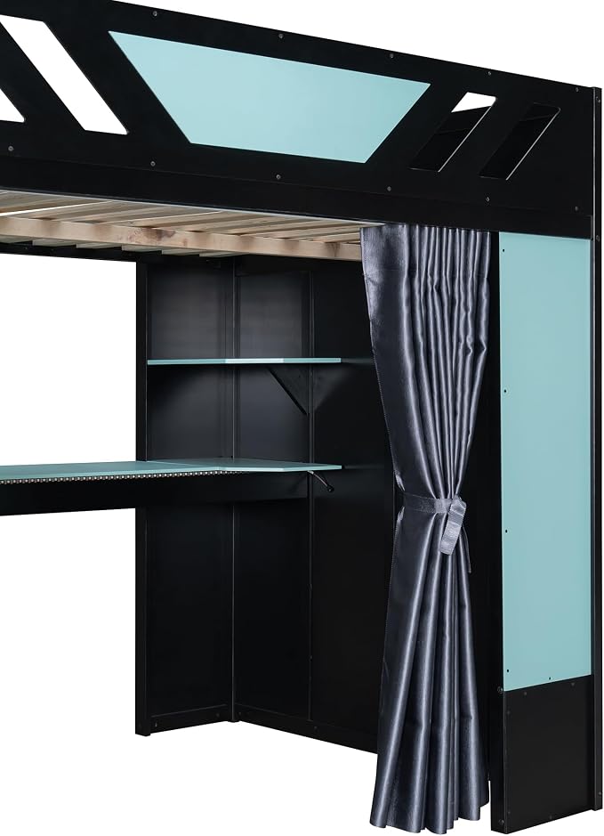 Full Size Wood Loft Bed with Built-in Workstation, Smart Storage, RGB Lighting - Image 5