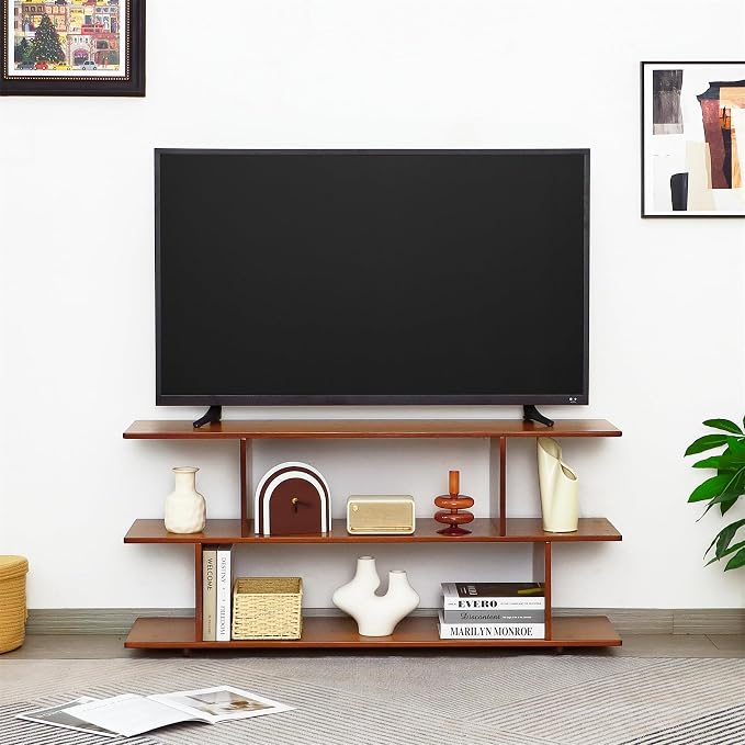 Bamboo TV Stand for TVs up to 55", 3 Tier Accent Entertainment Center - Image 3