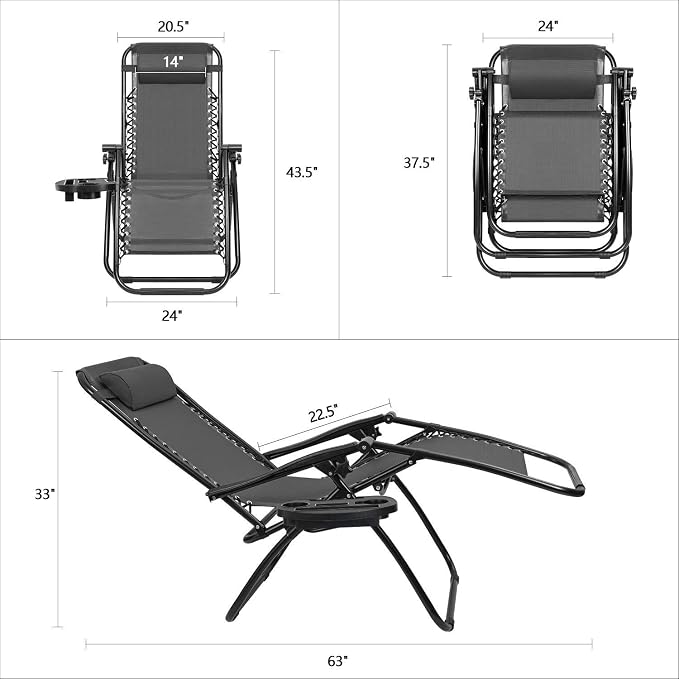 Devoko Patio Zero Gravity Chair Outdoor Free Folding Adjustable Chaise Lounge - Image 2