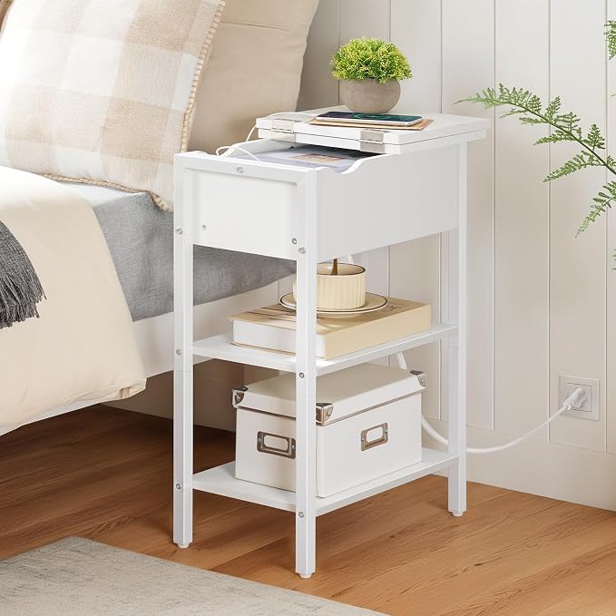HOOBRO End Table with Charging Station, Narrow Side Table, Flip Top Nightstand - Image 6