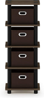 FURINNO Turn-N-Tube 4-Bins System Rack, Columbia Walnut/Black/Dark Brown - Image 4