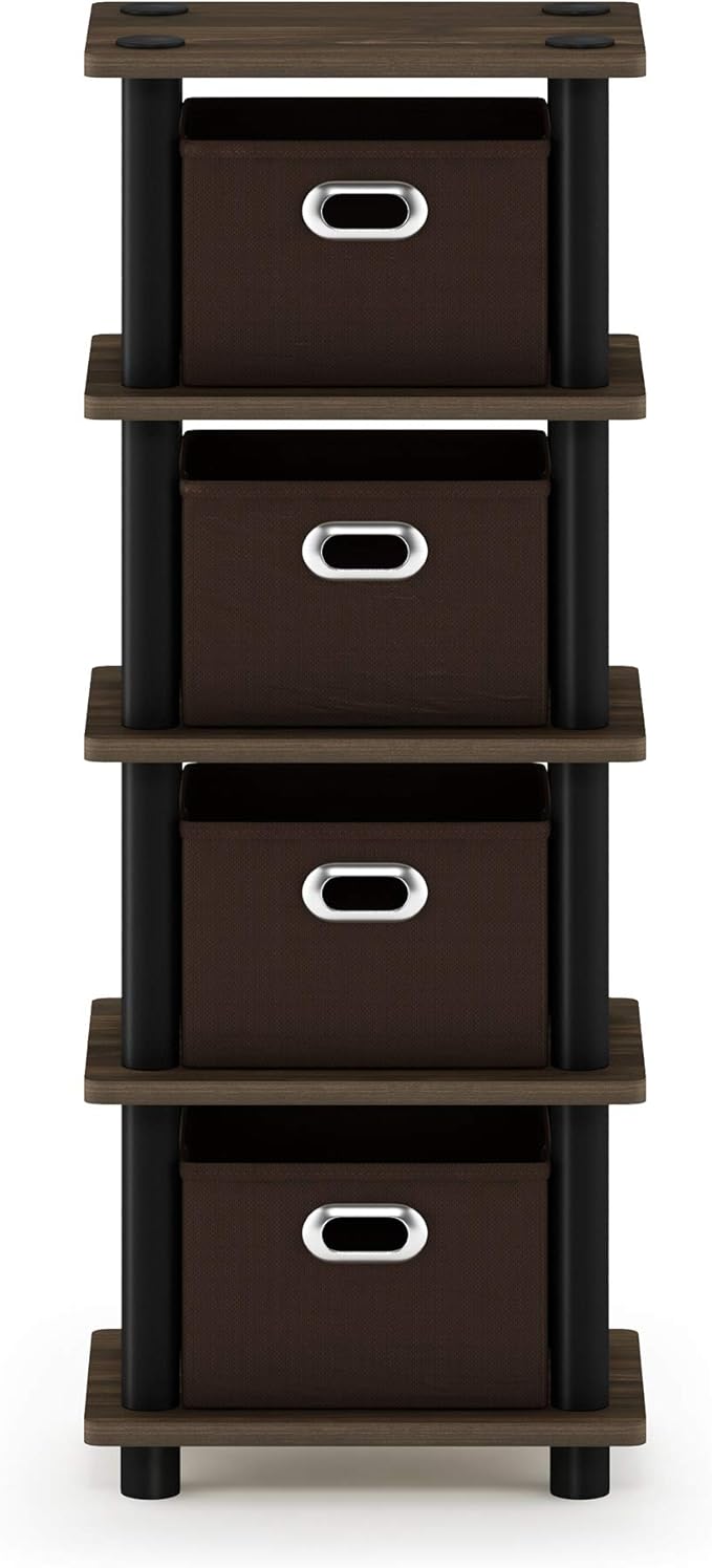 FURINNO Turn-N-Tube 4-Bins System Rack, Columbia Walnut/Black/Dark Brown - Image 4