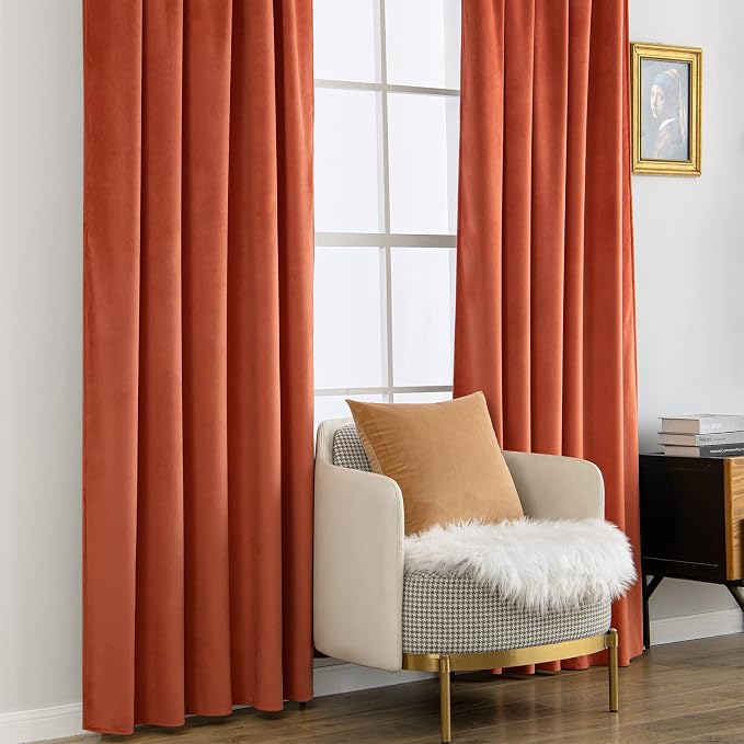 MIULEE Velvet Curtains Extra Wide 66x96 inches Fall Burnt Orange Curtains | - Image 7