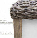 Outdoor Rattan Backless Bench, All-Weather Wicker & Solid Acacia Wood, - Image 3