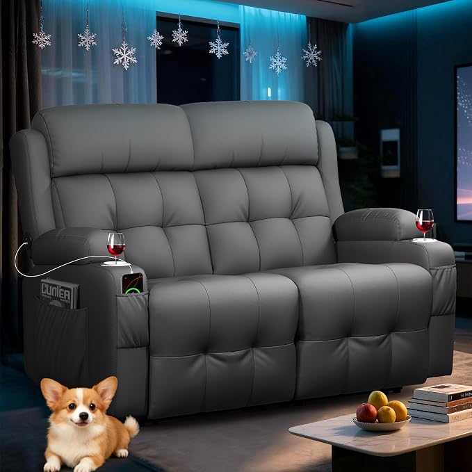 Home Theater Seating Loveseat Recliner Sofa, Wall-Hugger Reclining Couch by TOMOSLTER