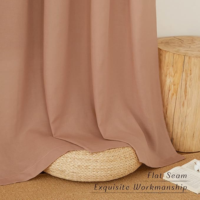 NICETOWN Linen Flax Semi Sheer Curtains 92" Length, Grommet Window Treatments - Image 2