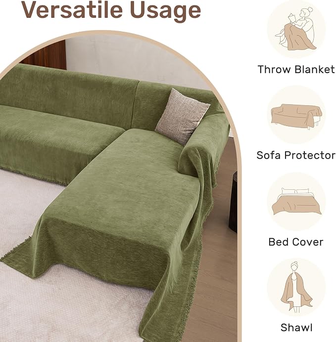 2 Pieces Sectional Couch Covers L Shaped Cover XL Green | Thick Washable Fabric - Image 6