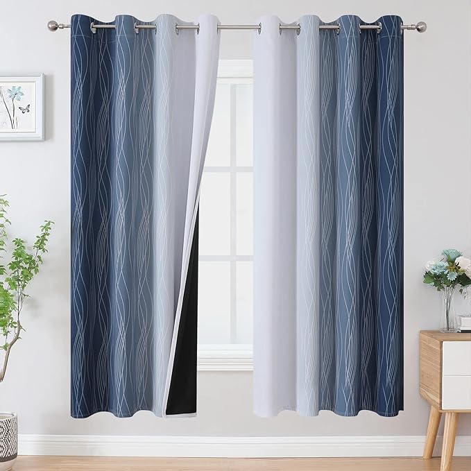 Navy Blue and Greyish White Blackout Curtains by ESTELARTEXTILER