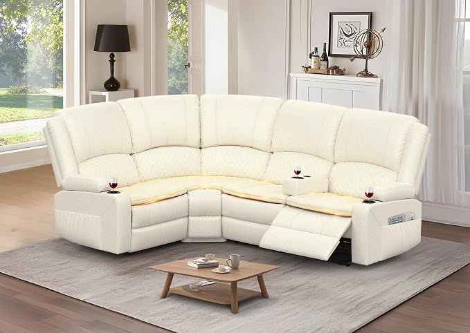 Yolsali Manual Reclining Sectional Sofa Set, 4 Seats Soft Leather Recliner by SavortheHappyMoments