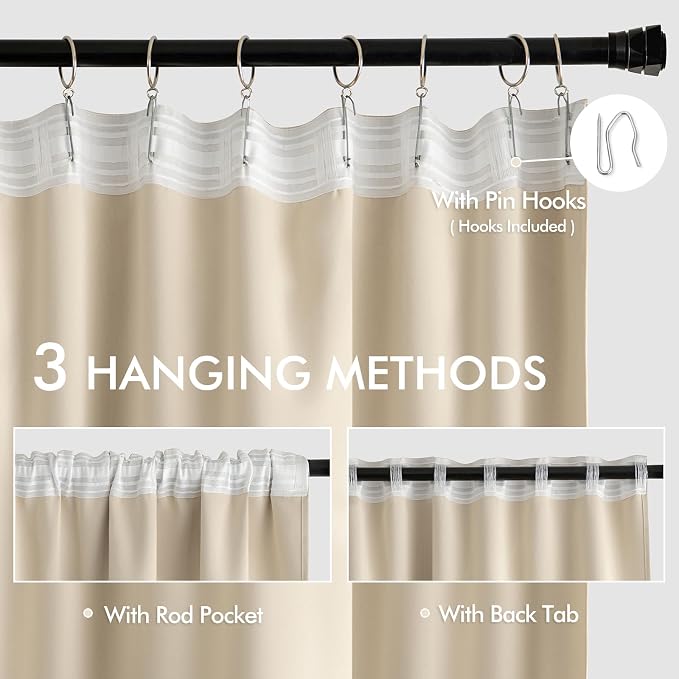 MIULEE Cream Beige Back Tab Blackout Curtains 72x84 Inch Length 2 Panel Set | - Image 3