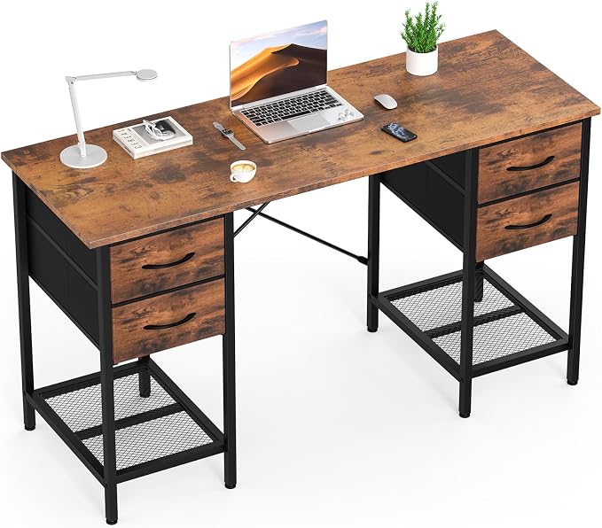 Sweetcrispy Computer Desk with Drawers, 55 Inch Home Office Bedroom Table with by Sweetcrispy
