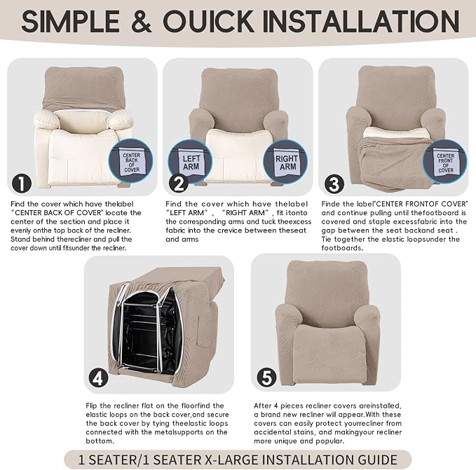 Oversized Recliner Chair Covers, 4-Piece Stretch Geometric Strokes Jacquard - Image 8