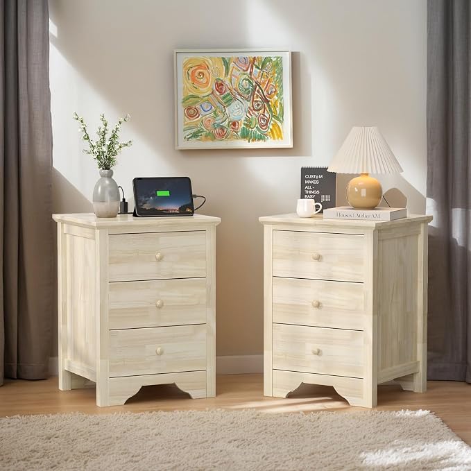 Bonnlo Unfinished Rubber Wood Night Stand Set 2 by Bonnlo