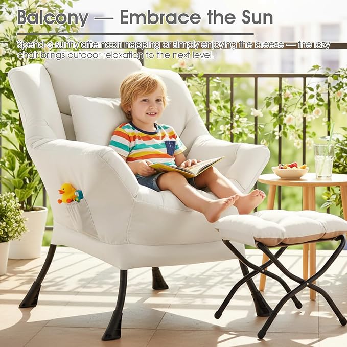 Lazy Chair with Ottoman, Large Accent Chair with Ottoman and a Throw Pillow - Image 7