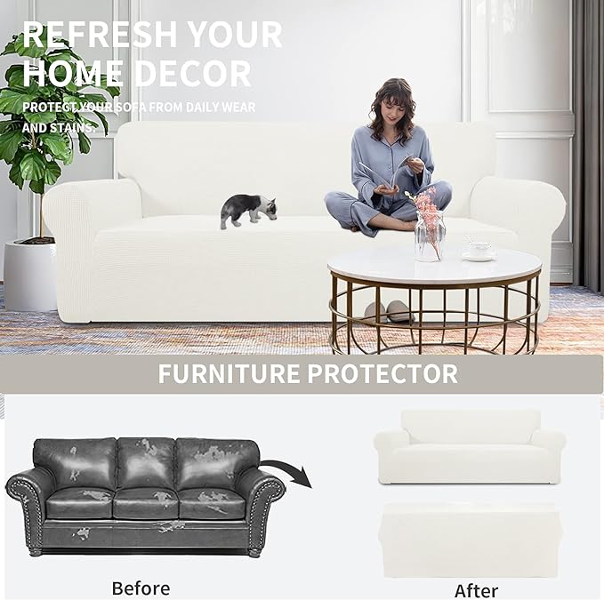 Easy-Going Stretch 4 Seater Oversized Sofa Couch Cover Cream | 1-Piece Extra - Image 5