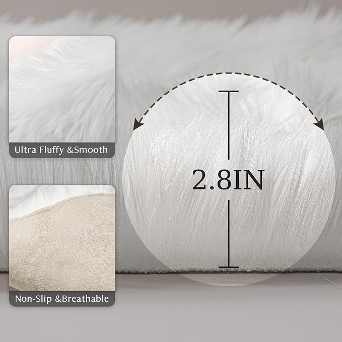 Ashler Faux Fur Rug, 2x3 Ft, Machine Washable | Fluffy Sheepskin, Ultra Soft - Image 8