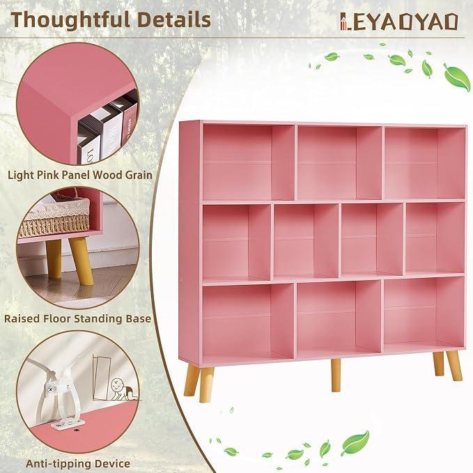 LEYAOYAO 10 Cube Bookshelf, 3 Tier Modern Wide Bookcase - Image 4