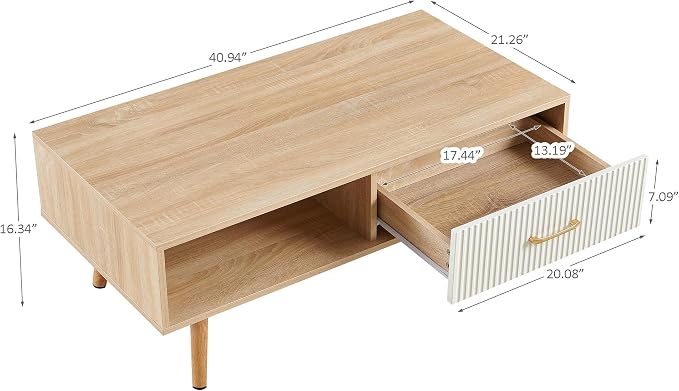 Coffee Table with Storage, Mid Century Boho Wood Center Table with Open Storage - Image 2