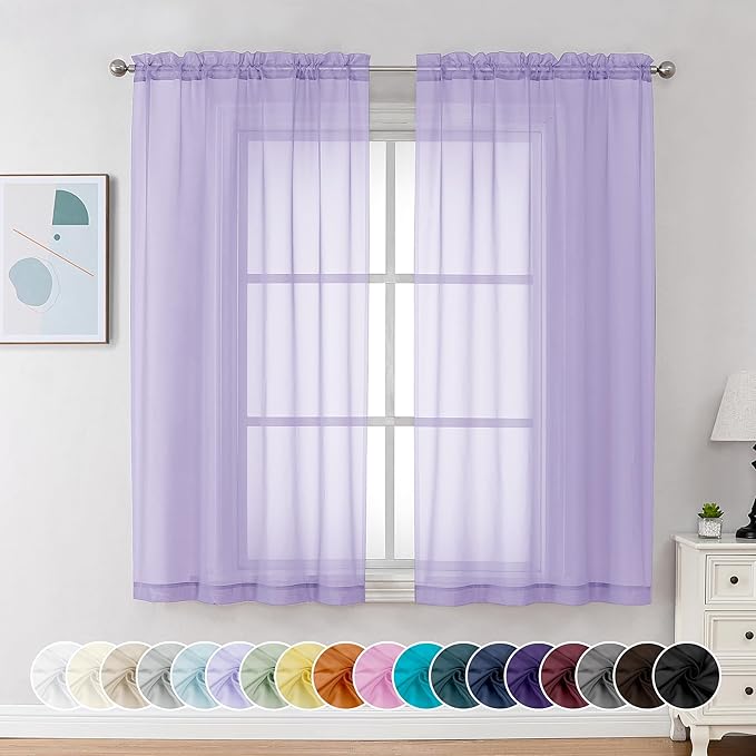 Chyhomenyc Sheer Curtains 63 Inch Length 2 Panels, Lilac | Light Filtering by Chyhomenyc