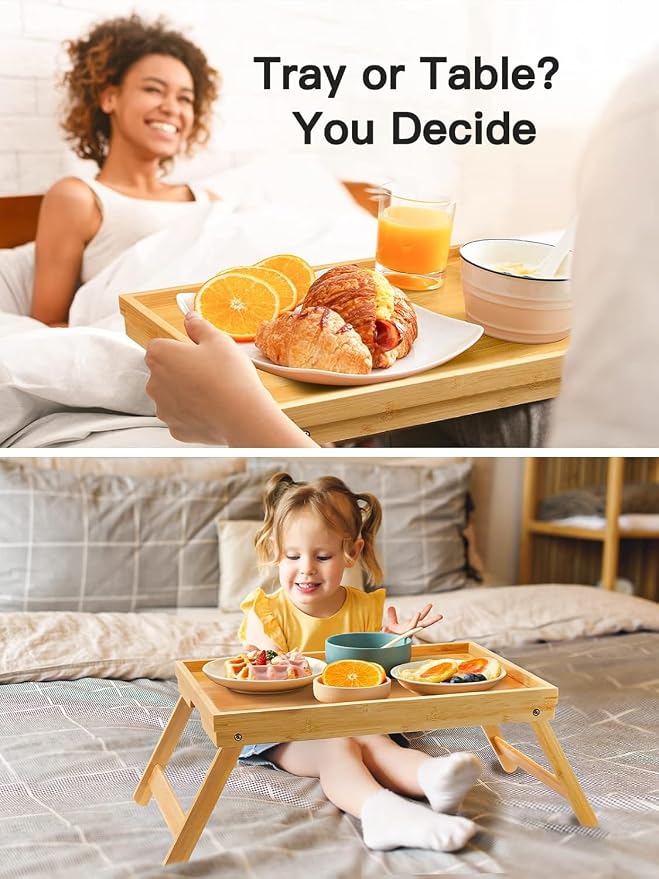 Bamboo Bed Tray Table with Foldable Legs, Breakfast Tray - Image 5